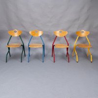 A Set of 35 Multi-coloured Stacking Tubular & Plywood Chairs Made by NF Mobilier of France - Thumbnail 18
