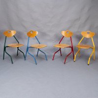 A Set of 35 Multi-coloured Stacking Tubular & Plywood Chairs Made by NF Mobilier of France - Thumbnail 19