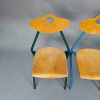 A Set of 35 Multi-coloured Stacking Tubular & Plywood Chairs Made by NF Mobilier of France - Thumbnail 21