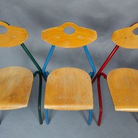 A Set of 35 Multi-coloured Stacking Tubular & Plywood Chairs Made by NF Mobilier of France - Thumbnail 22