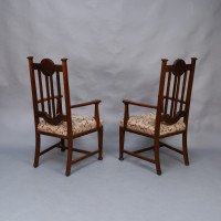 Set of Six English Arts & Crafts Oak Dining Chairs with Carved Floral Roundels - Thumbnail 11