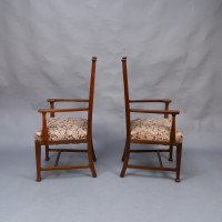 Set of Six English Arts & Crafts Oak Dining Chairs with Carved Floral Roundels - Thumbnail 14