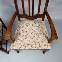 Set of Six English Arts & Crafts Oak Dining Chairs with Carved Floral Roundels - Thumbnail 32