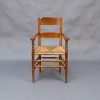 Frank Brangwyn Style Of. An Arts & Crafts Bobbin Turned Cotswold Style Oak Armchair - Thumbnail 2