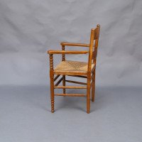 Frank Brangwyn Style Of. An Arts & Crafts Bobbin Turned Cotswold Style Oak Armchair - Thumbnail 4