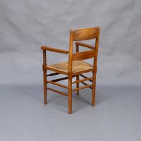 Frank Brangwyn Style Of. An Arts & Crafts Bobbin Turned Cotswold Style Oak Armchair - Thumbnail 5