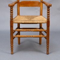 Frank Brangwyn Style Of. An Arts & Crafts Bobbin Turned Cotswold Style Oak Armchair - Thumbnail 11