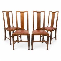 Morris & Co., Designed in the Offices of Richard Norman Shaw, Possibly by W. Lethaby. Four Arts and Crafts Oak Dining Chairs - Thumbnail 1