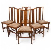 Morris & Co., Designed in the Offices of Richard Norman Shaw, Possibly by W. Lethaby. Six Arts and Crafts Oak Dining Chairs - Thumbnail 1