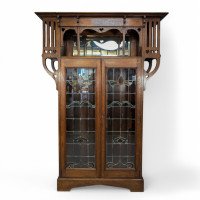 Liberty & Co., attributed. Arts & Crafts Oak Glazed Bookcase