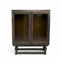 An Art Deco Dark & Limed Oak Glazed Bookcase with Carved Floral Decoration - Thumbnail 1