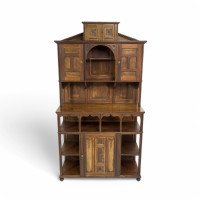 Aesthetic Movement Walnut Cabinet of Architectural Form with Carved Decoration - Thumbnail 2