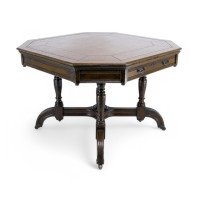Maple & Co., A Gothic Revival Oak Leather Top Writing Table on Decorative Castors - Thumbnail 2