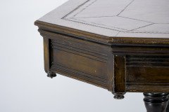 Maple & Co., A Gothic Revival Oak Leather Top Writing Table on Decorative Castors - Thumbnail 4