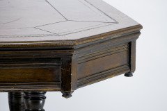 Maple & Co., A Gothic Revival Oak Leather Top Writing Table on Decorative Castors - Thumbnail 7