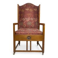 G. M. Ellwood, attributed. Arts & Crafts Armchair with Morris & Co., Bird Fabric