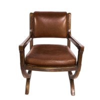 E. W. Pugin (style Of). An Arts & Crafts Oak & Leather Armchair with Organic Styling - Thumbnail 2