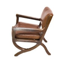 E. W. Pugin (style Of). An Arts & Crafts Oak & Leather Armchair with Organic Styling - Thumbnail 3