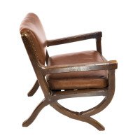 E. W. Pugin (style Of). An Arts & Crafts Oak & Leather Armchair with Organic Styling - Thumbnail 4