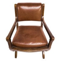 E. W. Pugin (style Of). An Arts & Crafts Oak & Leather Armchair with Organic Styling - Thumbnail 13