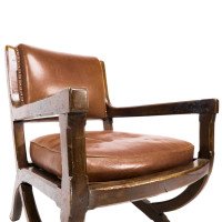 E. W. Pugin (style Of). An Arts & Crafts Oak & Leather Armchair with Organic Styling - Thumbnail 14