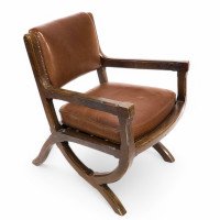 E. W. Pugin (style Of). An Arts & Crafts Oak & Leather Armchair with Organic Styling - Thumbnail 1
