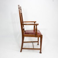 Shapland & Petter Substantial Arts & Crafts Oak Armchair with Floral Decoration - Thumbnail 2