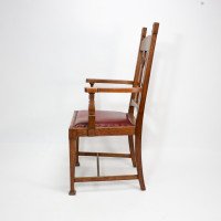 Shapland & Petter Substantial Arts & Crafts Oak Armchair with Floral Decoration - Thumbnail 3