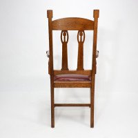 Shapland & Petter Substantial Arts & Crafts Oak Armchair with Floral Decoration - Thumbnail 4