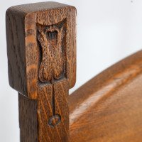 Shapland & Petter Substantial Arts & Crafts Oak Armchair with Floral Decoration - Thumbnail 6