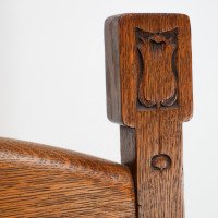 Shapland & Petter Substantial Arts & Crafts Oak Armchair with Floral Decoration - Thumbnail 7