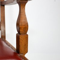 Shapland & Petter Substantial Arts & Crafts Oak Armchair with Floral Decoration - Thumbnail 8