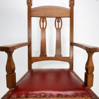 Shapland & Petter Substantial Arts & Crafts Oak Armchair with Floral Decoration - Thumbnail 11