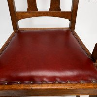 Shapland & Petter Substantial Arts & Crafts Oak Armchair with Floral Decoration - Thumbnail 12