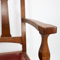 Shapland & Petter Substantial Arts & Crafts Oak Armchair with Floral Decoration - Thumbnail 13