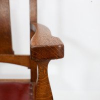 Shapland & Petter Substantial Arts & Crafts Oak Armchair with Floral Decoration - Thumbnail 14