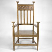 R. W. McNerney – Arts and Crafts Ash Tall-Back Armchair with Hayle Copper Panel - Thumbnail 2
