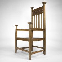 R. W. McNerney – Arts and Crafts Ash Tall-Back Armchair with Hayle Copper Panel - Thumbnail 19