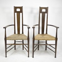 E G Punnett, attributed. For William Birch Set of Four Glasgow School Oak & Rush Chairs - Thumbnail 2