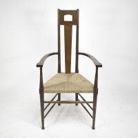 E G Punnett, attributed. For William Birch Set of Four Glasgow School Oak & Rush Chairs - Thumbnail 3