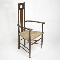 E G Punnett, attributed. For William Birch Set of Four Glasgow School Oak & Rush Chairs - Thumbnail 12