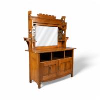 Shapland & Petter. Arts & Crafts Oak Sideboard with Castellated Top & an Upper Display - Thumbnail 2