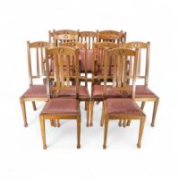 Shapland & Petter, Set of Ten Arts & Crafts Oak Dining Chairs with Matching Settee - Thumbnail 2