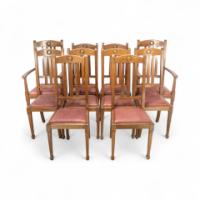 Shapland & Petter, Set of Ten Arts & Crafts Oak Dining Chairs with Matching Settee - Thumbnail 4