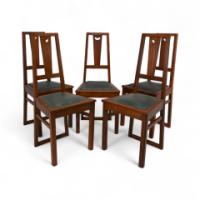 E. A. Taylor. A Set of Five Arts & Crafts Oak Side Chairs with Heart Cut-outs - Thumbnail 2