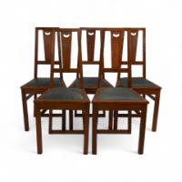E. A. Taylor. A Set of Five Arts & Crafts Oak Side Chairs with Heart Cut-outs - Thumbnail 1