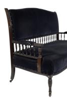 Collinson & Lock. An Anglo-Japanese Mahogany Settee with Carved & Scrolled Arms - Thumbnail 4