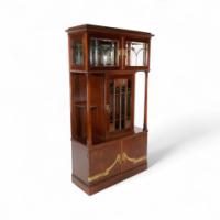 Secessionist Mahogany Display Cabinet, Carved Decoration & Bevelled Glass Doors