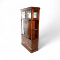 Secessionist Mahogany Display Cabinet, Carved Decoration & Bevelled Glass Doors - Thumbnail 3