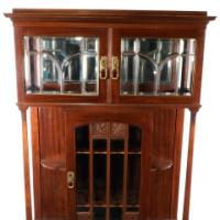 Secessionist Mahogany Display Cabinet, Carved Decoration & Bevelled Glass Doors - Thumbnail 19